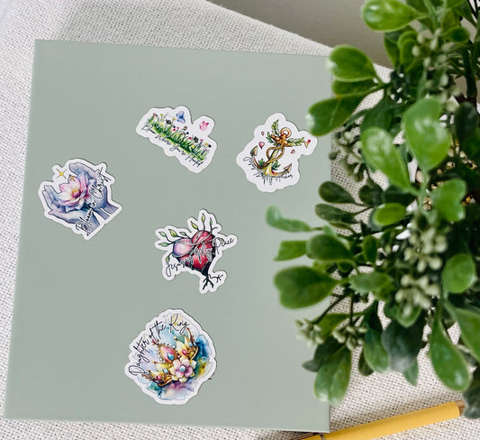 5-Pack Exclusive Faith-Inspired Stickers for journals, tumblers, laptops, books and more